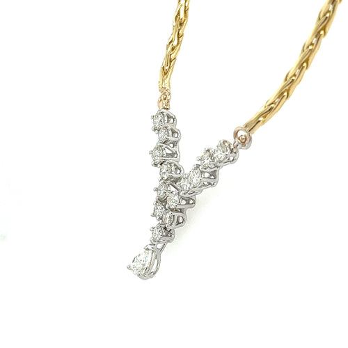 18K Gold Diamond Cluster Wheat Chain Necklace 16.5"