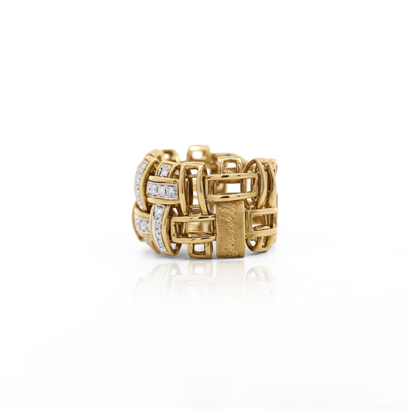 18K Gold Garavelli Signed Men's Italian Diamond Cage Link Ring