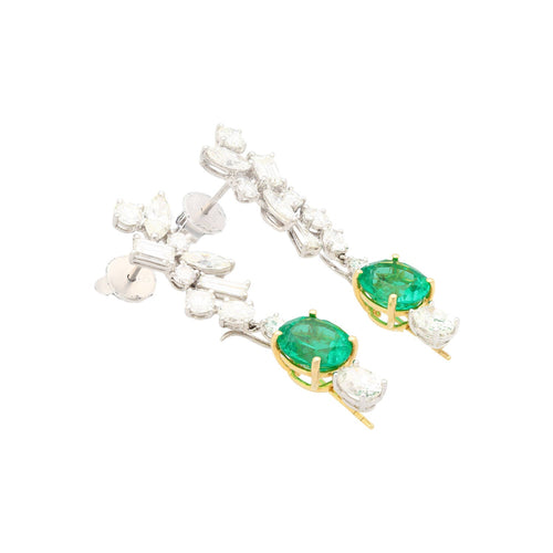 18K Gold Natural Colombian Emerald and Diamond Detachable Drop Earrings