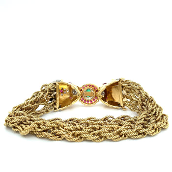18K Gold & Platinum Double Headed Biting Lion Multi Rope Chain Bracelet With Emeralds, Diamonds, & Rubies – Assay Jewelers