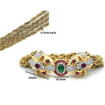 18K Gold & Platinum Double Headed Biting Lion Multi Rope Chain Bracelet With Emeralds, Diamonds, & Rubies – Assay Jewelers