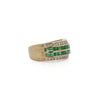 18K Gold Square Emerald and Round Diamond Channel Set Band Ring