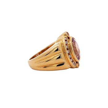 18K Gold Vintage Retro Regal Ring With Pink Kunzite and Diamond Halo – Assay Jewelers