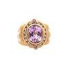 18K Gold Vintage Retro Regal Ring mit rosa Kunzit und Diamant-Halo