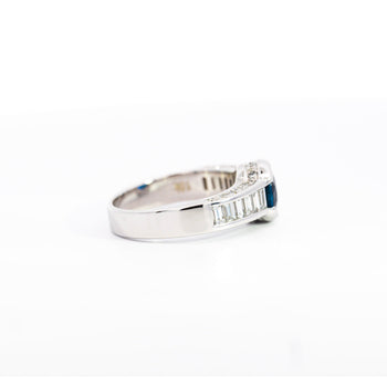 18K White Gold Bezel and Channel Set Oval Cut Blue Sapphire & Baguette Diamond Ring – Assay Jewelers