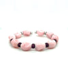 18K White Gold Raw Unformed Pink Agate and Round Cut Ruby Cuff Bangle Bracelet