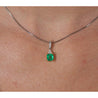 18k Solid Gold Natural Colombian Emerald and 3 Round Diamonds On Top Pendant Necklace