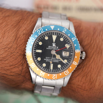 1964 Rolex GMT-Master Ref. 1675 PCG “Pepsi” with Gilt Dial & Chronograph Papers – Assay Jewelers