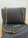 1990s Super Rare Chanel Vintage Jumbo Single Flap Lambskin Navy Blue Crossover