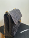 1990s Super Rare Chanel Vintage Jumbo Single Flap Lambskin Navy Blue Crossover