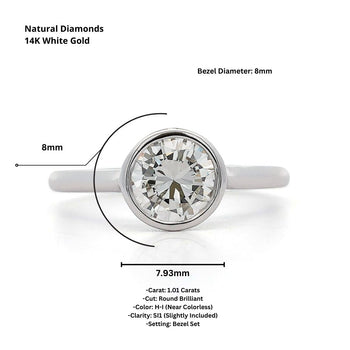 1.01 Carat Round Diamond Vintage Bezel 14K White Gold Solitaire Ring – Assay Jewelers