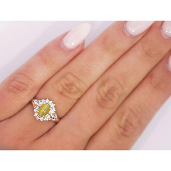 Bague style Art déco en platine avec chrysobéryl vert œil-de-chat et diamant, 1.04 carat – Assay Jewelers