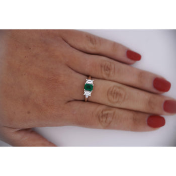 1.07 Carat Square-Cut Emerald and Diamond Three Stone Platinum Ring – Assay Jewelers