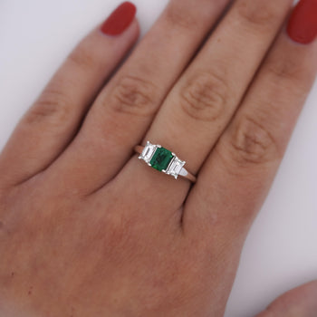 1.07 Carat Square-Cut Emerald and Diamond Three Stone Platinum Ring – Assay Jewelers