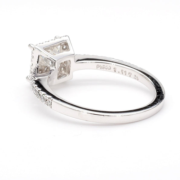 1.11 Carat G/SI2 Princess Cut Diamond Pave Halo Set in Platinum Engagement Ring