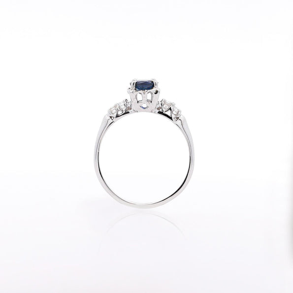 1.13 Carat Cushion Cut Sapphire & Side Diamond in 14K White Gold Engagement Ring