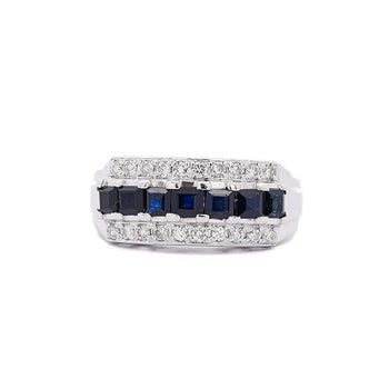 Bague bande en platine avec saphir de 1,16 carat et diamants taille ronde en cluster – Assay Jewelers