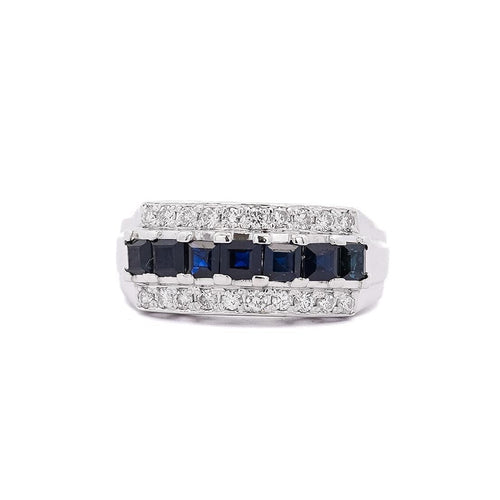 1.16 Carat Sapphire and Round Cut Diamond Cluster Band Ring in Platinum