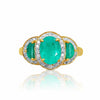 1.25 Carat Oval Colombian Emerald & Diamond Halo Three Stone Ring