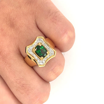 1.25 Carat Oval Cut Tsavorite And Round Cut Diamond Halo Rectangle Shape Ring – Assay Jewelers