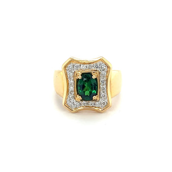 1.25 Carat Oval Cut Tsavorite And Round Cut Diamond Halo Rectangle Shape Ring – Assay Jewelers