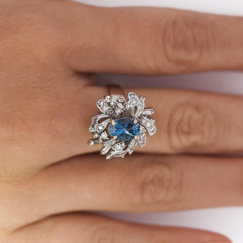 1.26 Carat Aquamarine & Diamond in 18K White Gold Floral Statement Ring – Assay Jewelers