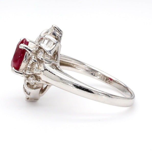 1.26 Carat Oval Ruby & Mixed Diamond Ballerina Platinum Art Nouveau Style Ring