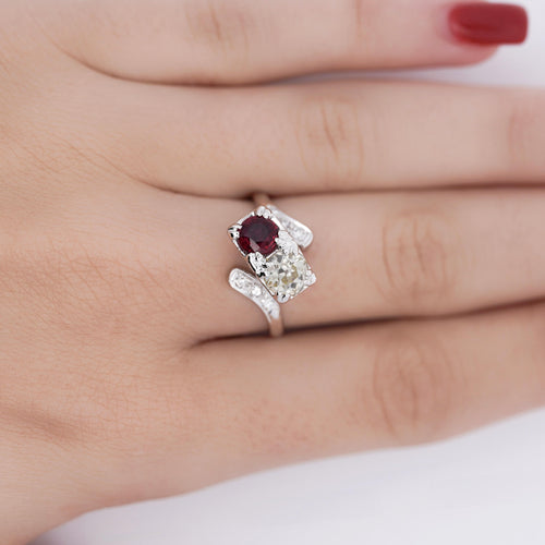 1.28 Carat Ruby & Diamond 14K White Gold Toi Et Moi Ring