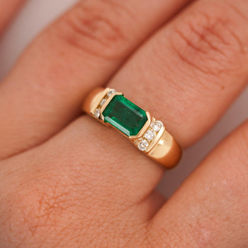 1.30 Carat Emerald Half Bezel East West Set 14K Gold Unisex Ring – Assay Jewelers
