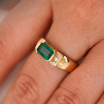1.30 Carat Emerald Half Bezel East West Set 14K Gold Unisex Ring – Assay Jewelers
