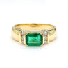 1.30 Carat Emerald Half Bezel East West Set 14K Gold Unisex Ring