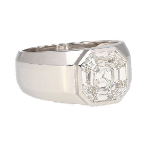 1.42 Carat Mixed Asscher Cut Illusion Set Mens Natural Diamond Cluster Ring