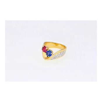 1.5 Carat Sapphire & Ruby with Diamond 18K Yellow Gold Crossover Statement Ring – Assay Jewelers
