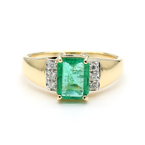 1.60 Carat Emerald & Diamond 14K Gold Classic Set Ring