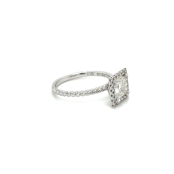 1.60 Carat Princess Cut Lab Grown Diamond Engagement Ring in 18K Rope Style Shank and Diamond Halo