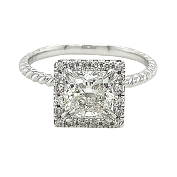 1.50 Carat Princess Cut Lab Grown Diamond Engagement Ring in 18K Rope Style Shank and Diamond Halo – Assay Jewelers