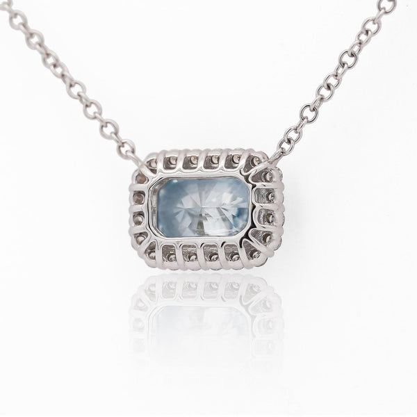 1.72 Carat Radiant Cut Blue & White Diamond Halo 14K White Gold Pendant Necklace