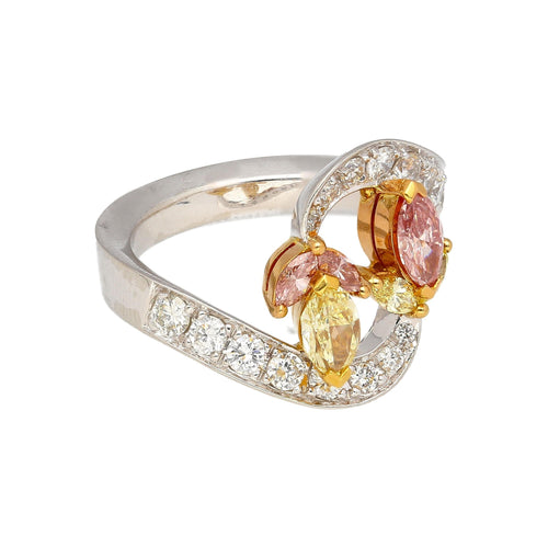 1.75 Carat Pink & Yellow Marquise Diamond Platinum & 18K Gold Bypass Ring