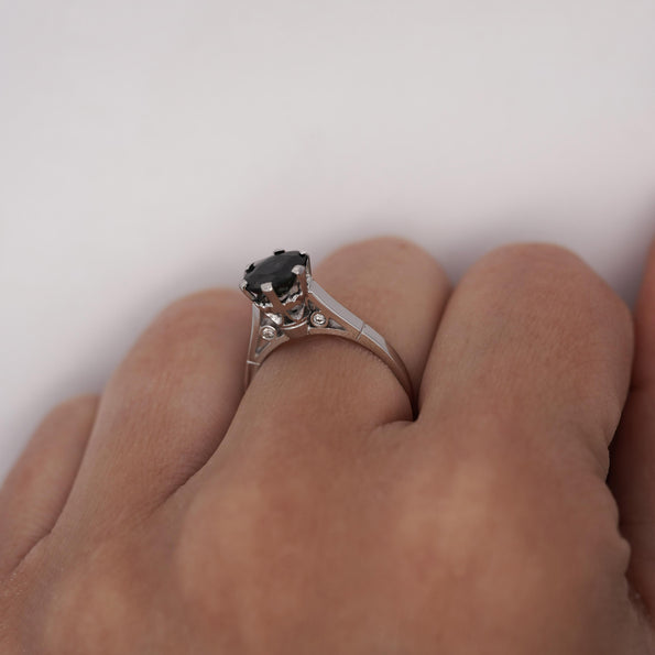 1.80 Carat Oval Blue Sapphire 14K White Gold Cathedral Solitaire Engagement Ring