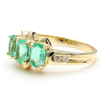 1.80 Carat Oval Emerald 3 Stone Ring in 14K Gold – Assay Jewelers