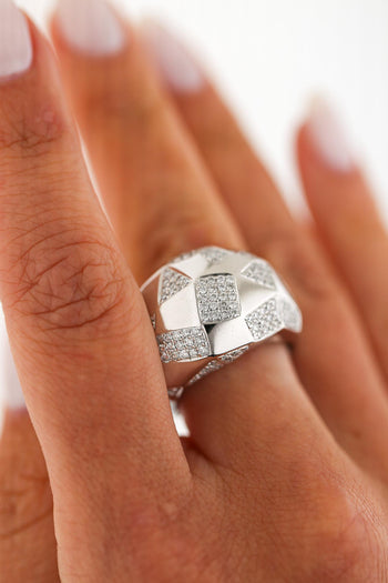 2 Carat Diamond Pave Geometric Bombé Dome 18k White Gold Ring – Assay Jewelers
