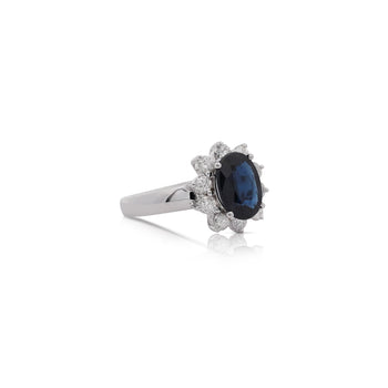 2 Carat Oval Cut Blue Sapphire & Round Diamond Halo Setting Statement Ring – Assay Jewelers