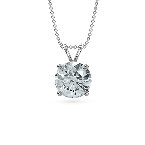 Pendentif solitaire rond de 2 carats en diamant de laboratoire, or blanc 14K