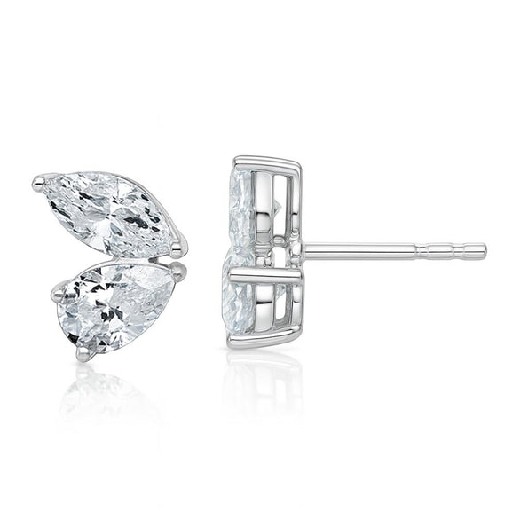 2 Stone Marquise and Pear Cut Lab Diamond Stud Earrings