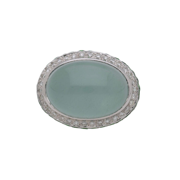 20.86 Carat Oval Aquamarine Tsavorite Diamond Dome 18K White Gold Cocktail Ring