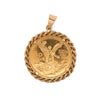 22K Gold 50 Peso Mexican Coin and 18K Gold Rope Frame Pendant