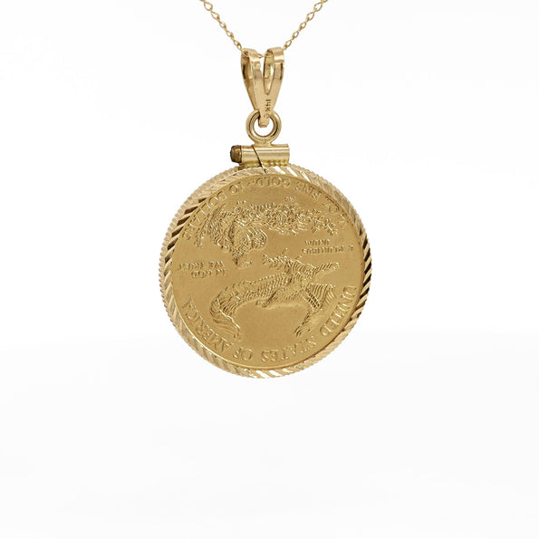 22K Gold Lady Liberty US 10 Dollar 1/4 OZ Coin (2010) Pendant in 14K Frame
