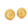 22k Gold Vintage Roman Coin Motif Round Earrings Signed Denise Roberge