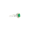 2/3 Carat Natural Emerald & Diamond Oval Halo Thin Band Ring in 18K White Gold