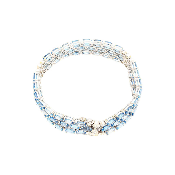 28 Carat Oval Cut Aquamarine Three Row Tennis Bracelet